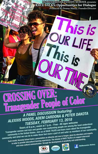 Event poster for RACE TALKS event Crossing Over - people marching for justice