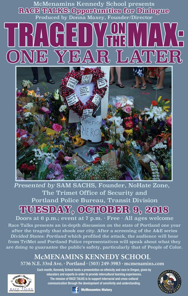 even poster : tragedy on the max - site of the memorial with flowers and candles